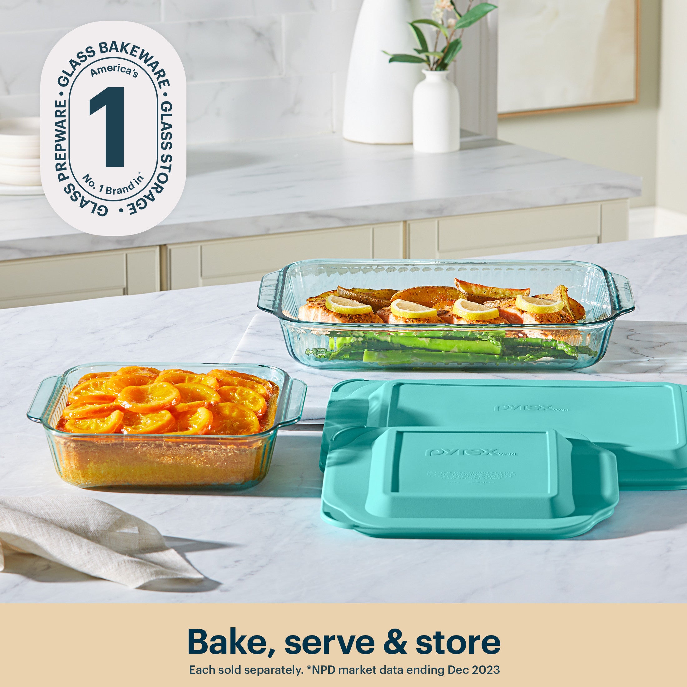 Pyrex? Sculpted Tinted Glass 8 Square Baking Dish with Lid. Aqua - Image 3