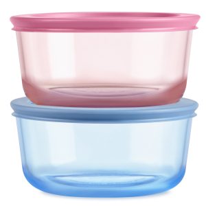 Pyrex? Simply Store? Tinted Glass 4-cup Round Storage Containers. 4-pc Set. Mixed Colors