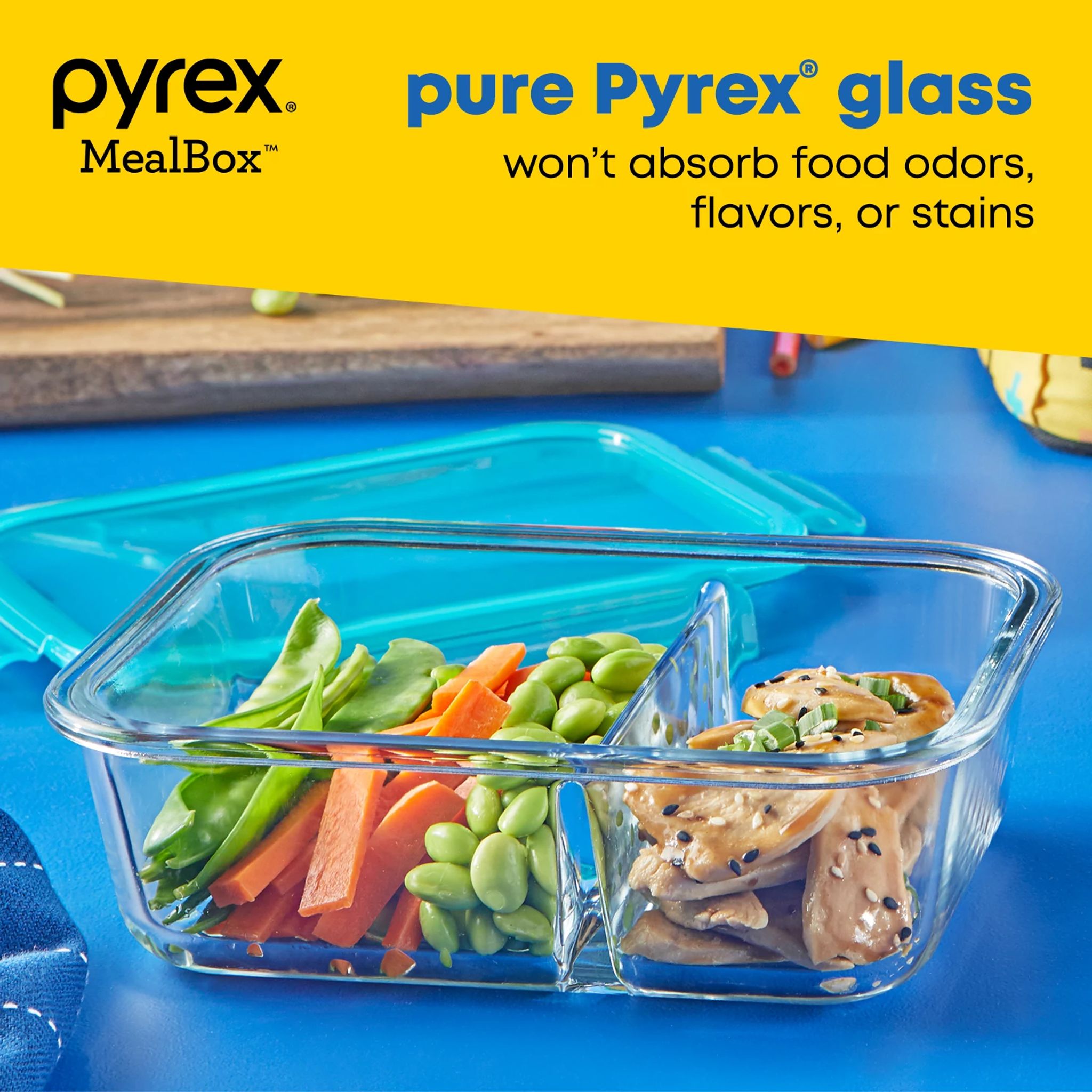 Pyrex? MealBox? 2.3-cup Divided Glass Food Storage Container with Turquoise Lid - Image 6