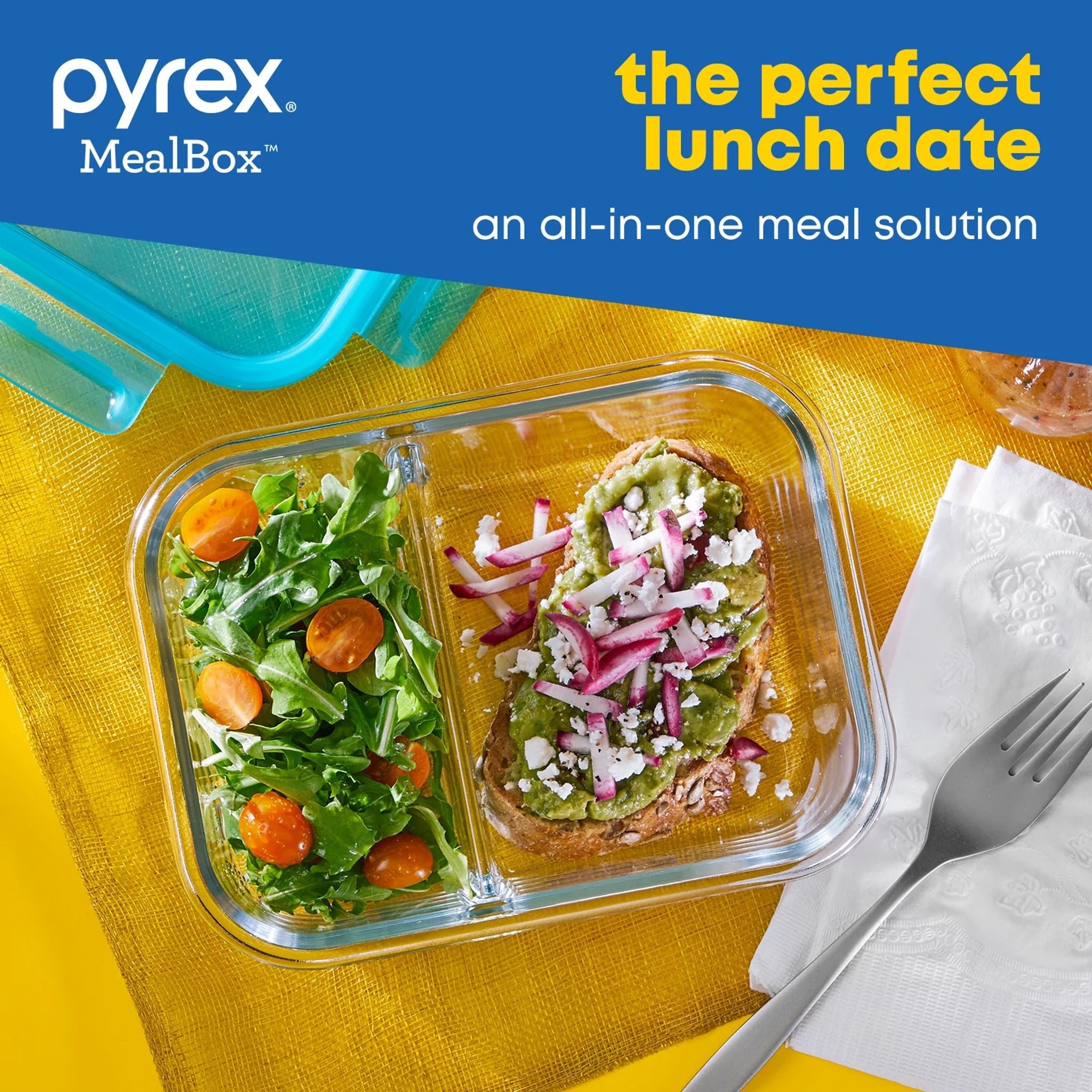 Pyrex? MealBox? 4-cup Divided Glass Food Storage Container with Turquoise Lid - Image 4