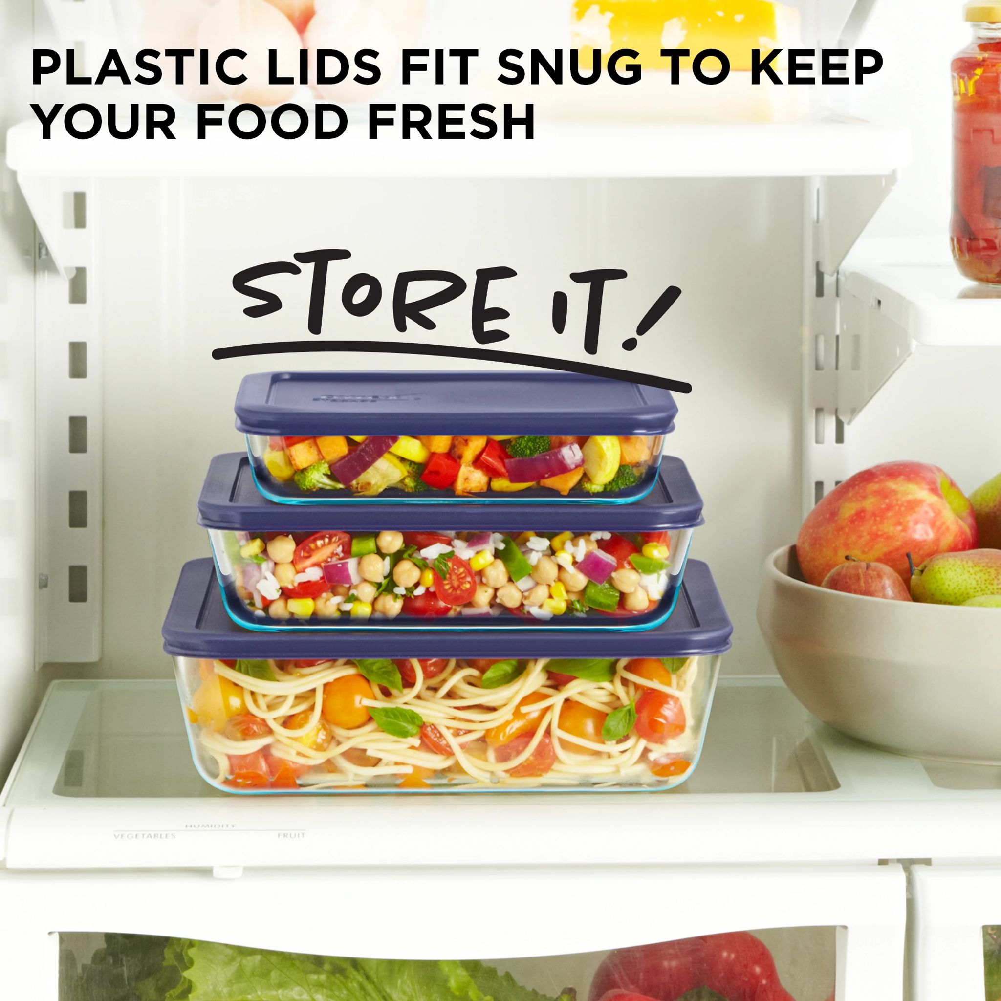 Pyrex? Simply Store? 6-piece Rectangular Glass Storage Set with Blue Lids - Image 4