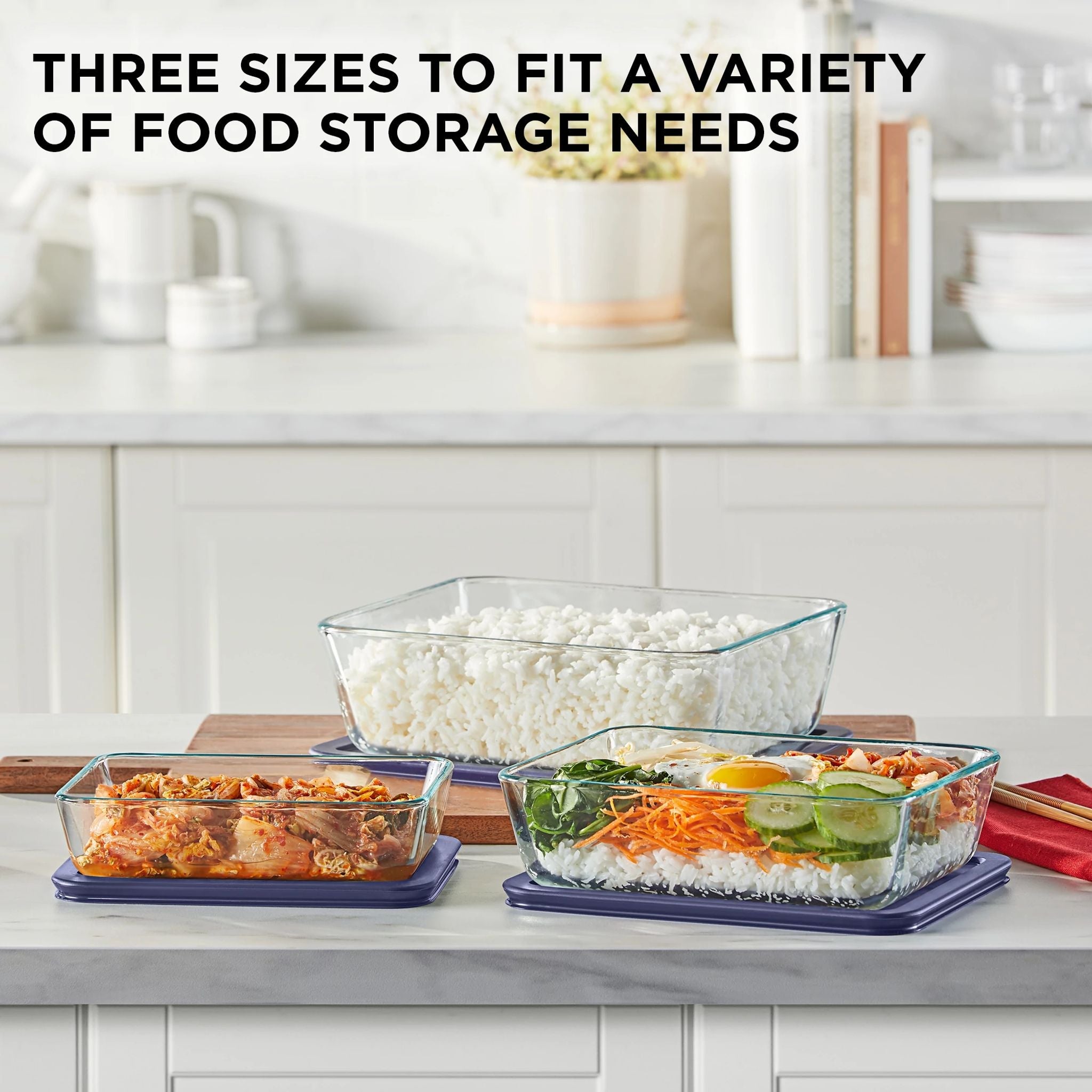 Pyrex? Simply Store? 6-piece Rectangular Glass Storage Set with Blue Lids - Image 2