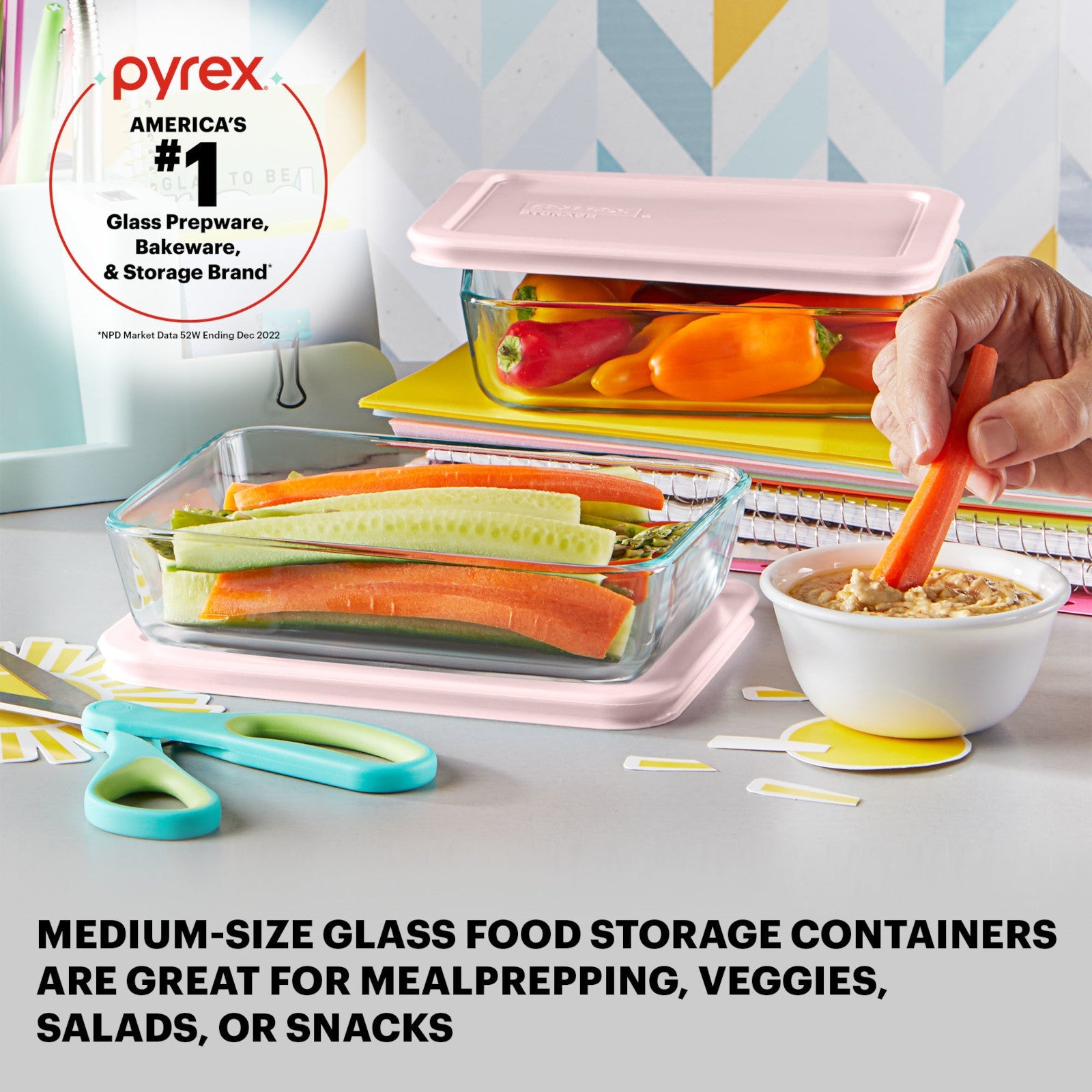 Pyrex? Simply Store? 4-piece 3-cup Rectangle Glass Storage Set with Pink Lids - Image 2