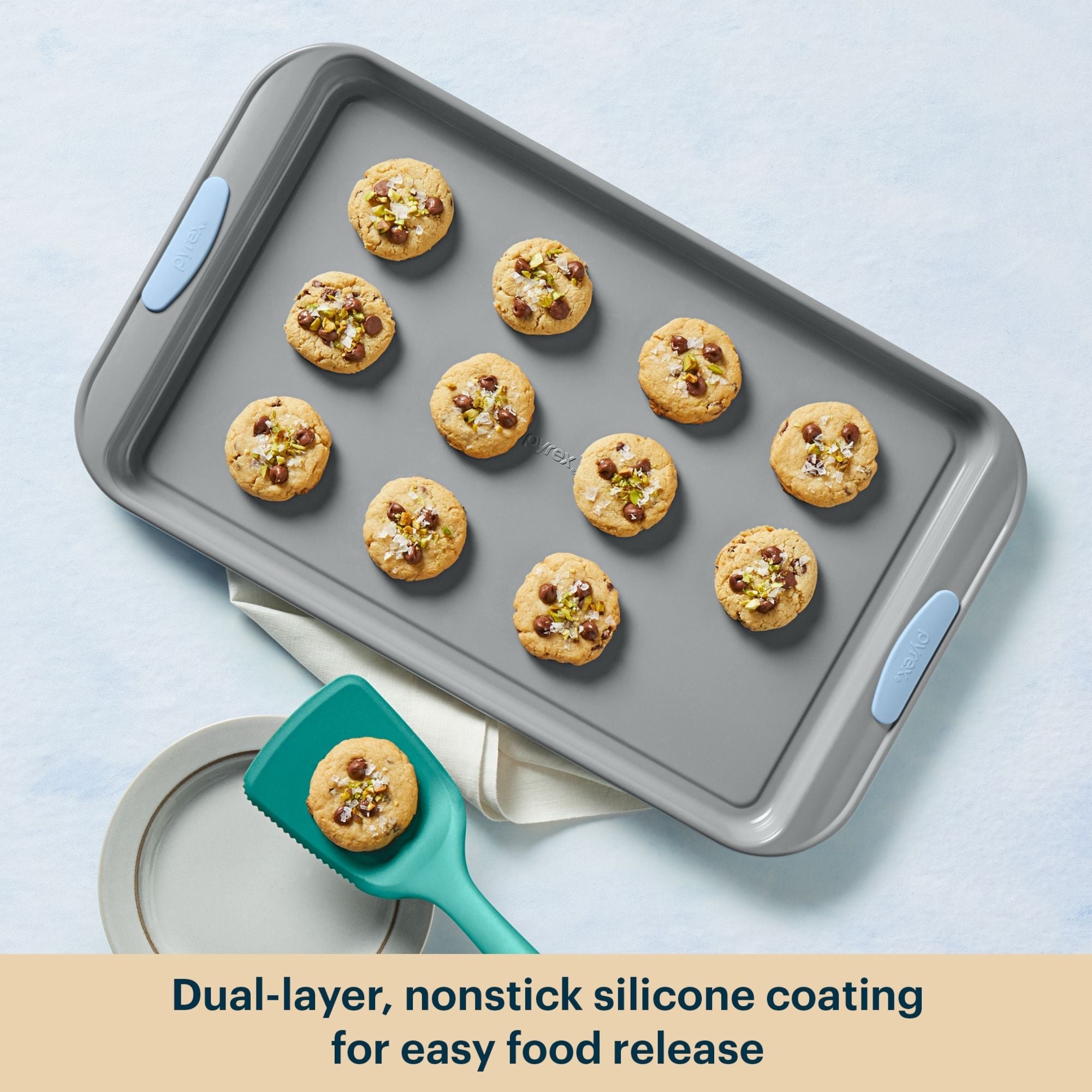 Pyrex? Metal Bakeware 3-Piece Large Cookie Sheet Set in Cerulean - Image 4