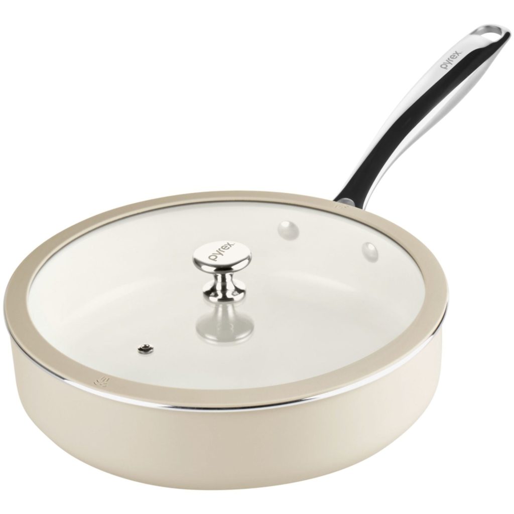 Pyrex? Ceramic Cookware 10.8-in/3.5qt Deep Fry Pan with Lid