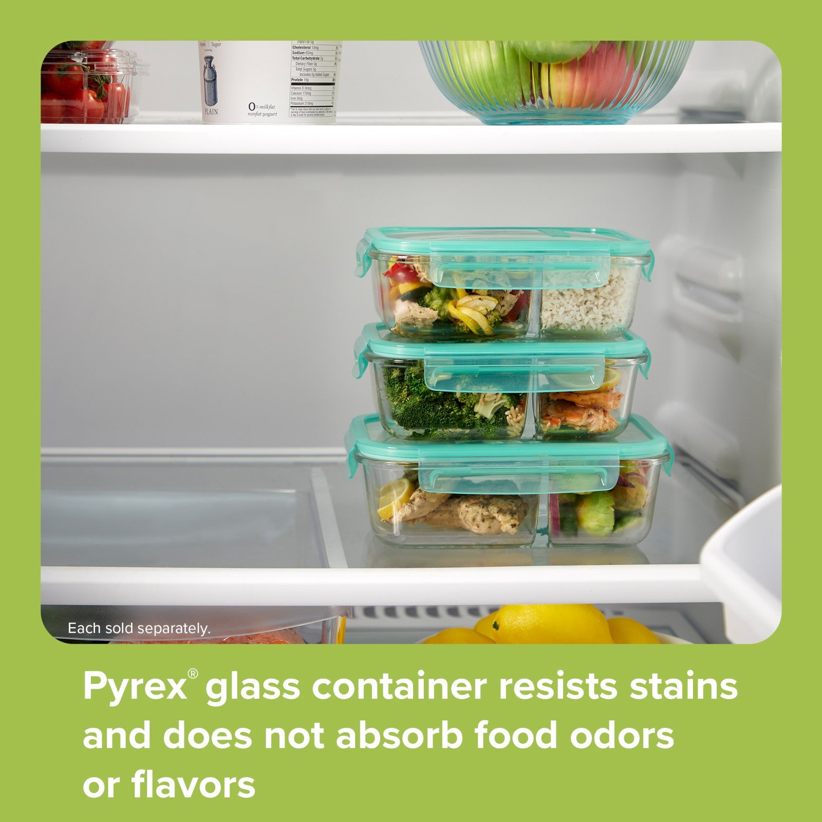 Snapware? MealBox? 5.8-cup Divided Glass Food Storage Container with Blue Lid - Image 3